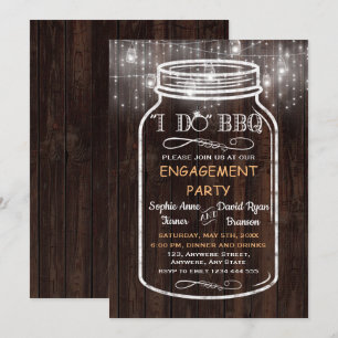 Convite Mason Jar String Luzes I DO CHURRASCO Wood Noivado