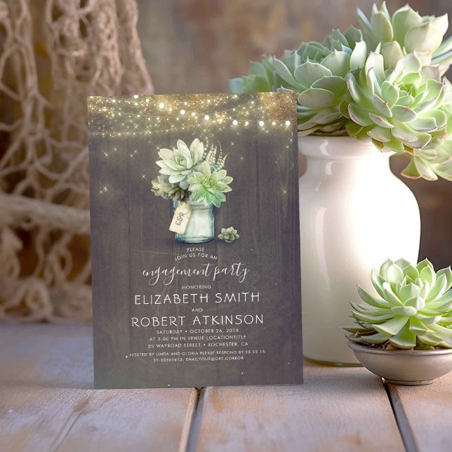 Convite Mason Jar Succulents Festa de noivado russa (Succulents Greenery Mason Jar Engagement Party Invitations)