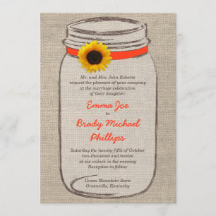 Convite Mason Jar & Sunflower Casation Orange