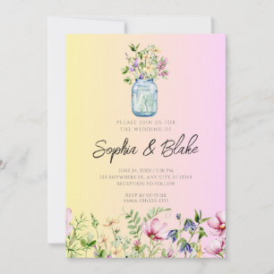 Convite Mason Jar Wildflower Rustic Ombre Casamento Rosa