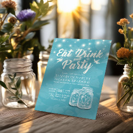 Convite Mason Jars String Lights EAT Beber e Casamento de