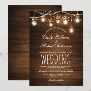 Convite Mason Jars String Luzes Elegante Casamento Russo