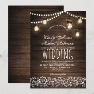 Convite Mason Jars String Luzes Elegante Casamento Russo
