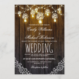 Convite Mason Jars String Luzes Elegante Casamento Russo