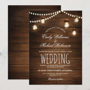 Convite Mason Jars String Luzes Elegante Casamento Russo