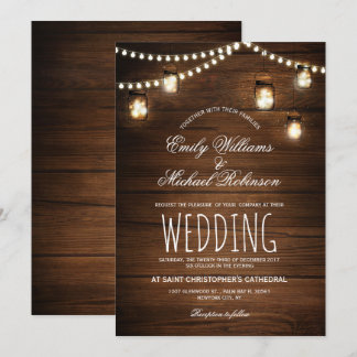 Convite Mason Jars String Luzes Elegante Casamento Russo