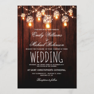 Convite Mason Jars String Luzes Elegante Casamento Russo