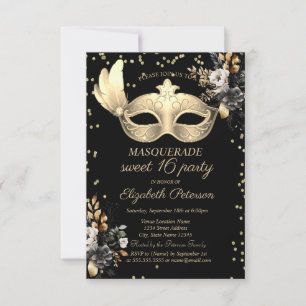 Convite Masque Chic Diamantes Rosas Pretas Sweet 16