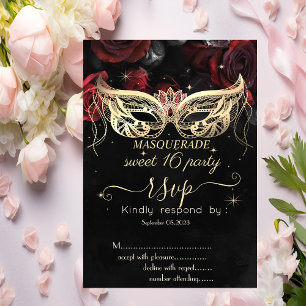 Convite Masque Diamantes Rosas Vermelhas Gótico Doce 16 RS