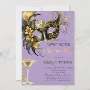 Convite Masque Diamonds Champagne Lavanda Sweet 16