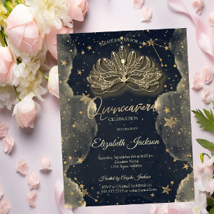 Convite Masque Estrelas Celestiais Nuvens Dourado Quincean