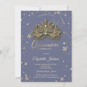 Convite Masque Estrelas Pastel Lavanda Quinceanera