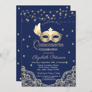 Convite Masque,Luzes De Cordas,Lace,Estrelas Quinceañera