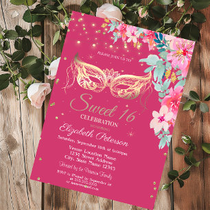 Convite Masquer,Diamantes Flores da Primavera Sweet 16