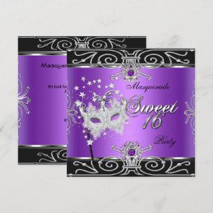 Convite Masquerada Doze Anos Aniversário Roxo Preto