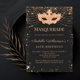 Convite Masquerade black gold birthday party