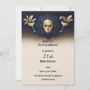 Convite Masquerade Cocktail Navy Gold