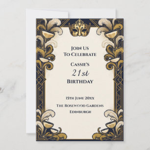 Convite Masquerade Cocktail Preto Dourado