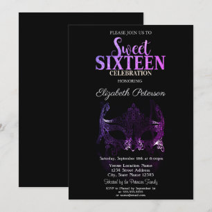 Convite Masquerade,Convite Purple Masque Sweet 16