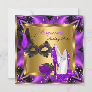 Convite Masquerade Dourado Abstrato Magenta Roxo Salto Alt