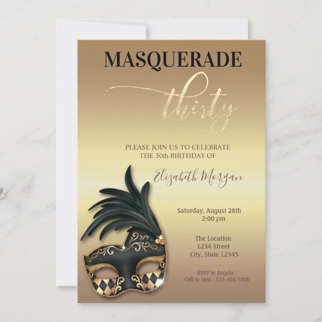 Convite Masquerade Gold 30º Aniversário  (Frente)
