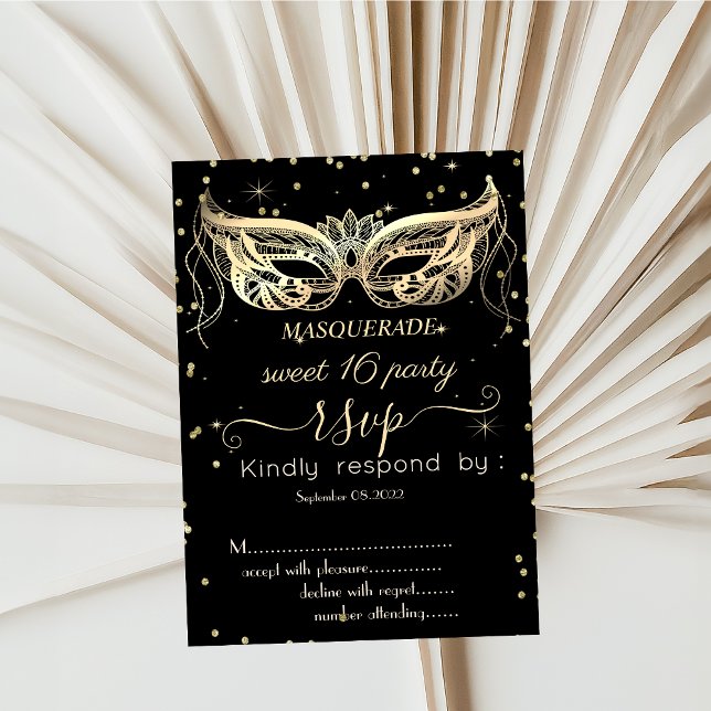 Convite Masquerade Gold Diamonds Sweet 16 RSVP (Criador carregado)