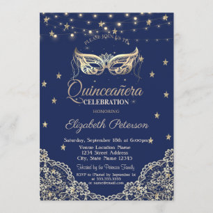 Convite Masquerade,Luzes de Corda,Renda,Estrelas Quinceañe