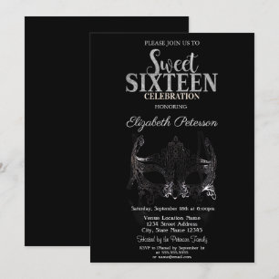 Convite Masquerade, Máscara Prateada Sweet 16