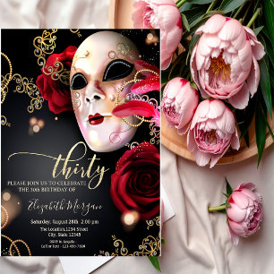 Convite Masquerade, Masque Rosas Vermelhas Aniversário de