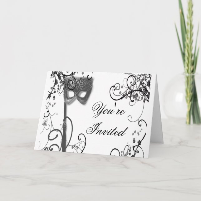 Convite Masquerade Mystique black and white (Frente)