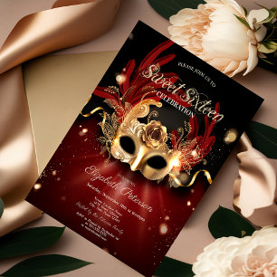 Convite Masquerade Red Sweet 16