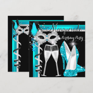Convite Masquerade Saltos Altos Azul Turquesa Preto Champa