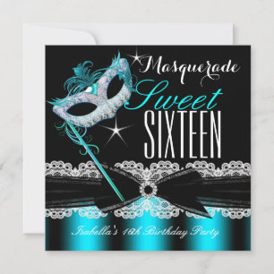 Convite Masquerade Sweet Sixteen Sweet 16 Azul Teal 2