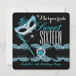 Convite Masquerade Sweet Sixteen Sweet 16 Azul Teal 2