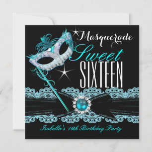 Convite Masquerade Sweet Sixteen Sweet 16 Azul Turquesa 2