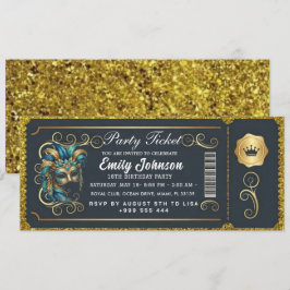 Convite Masquerade Ticket Birthday Invitation Teal Gold