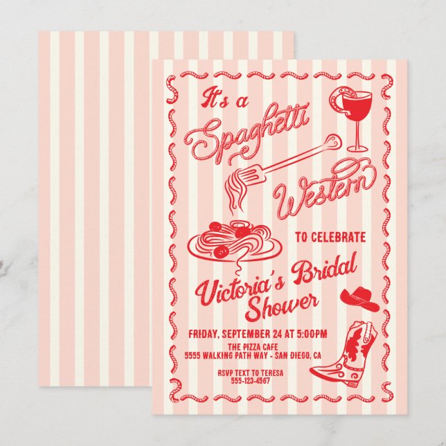 Convite Massa de Cowboy Italiano ao estilo Western desenha (Frente/Verso)