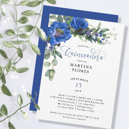Convite Massa Elegante Eucalyptus Rosa azul e Quinceanera