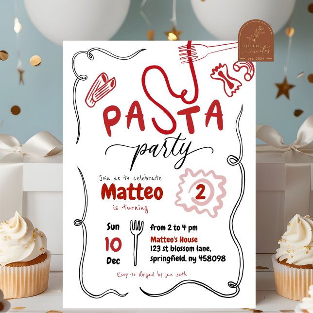 Convite Massa Vermelha Desenhada à Mão Festa Aniversário (Criador carregado)