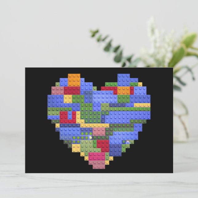 Convite Master Builder Block Brick Building Heart Valentin (Em pé/Frente)