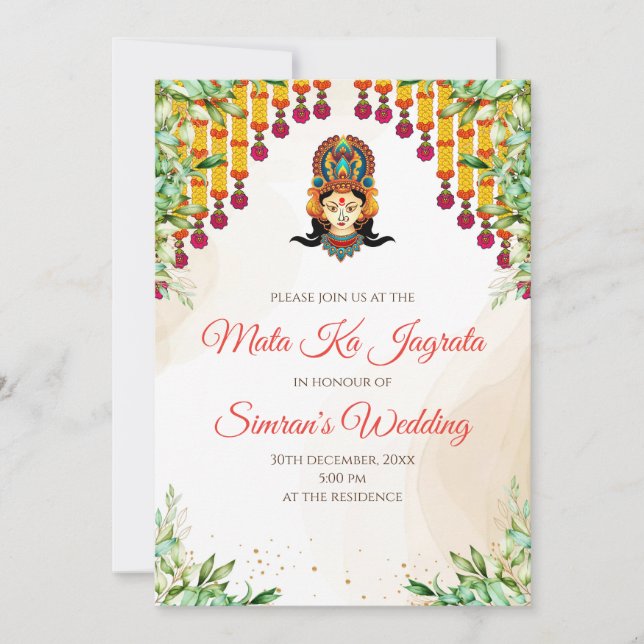 Convite Mata ki Chowki convida & Mata Rani (Frente)