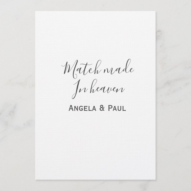 Convite Match made in heaven name couple wedding simple  (Frente)