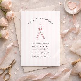 Convite Match Made in Heaven Pink Stripe Bridal Shower