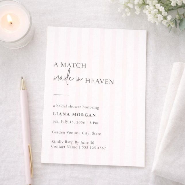 Convite Match Made in Heaven Stripe Bridal Shower Invite (Criador carregado)