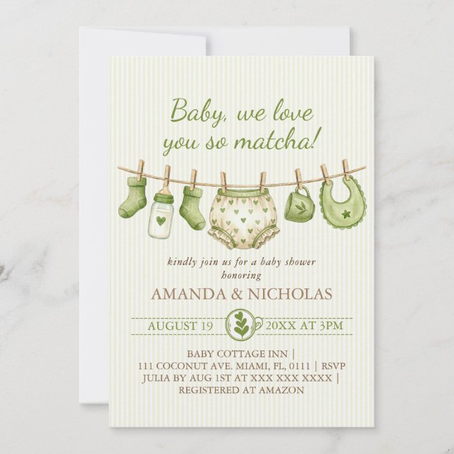Convite Matcha Baby Shower Invitation (Frente)
