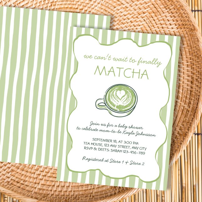 Convite Matcha Green Tea Hand Drawn Baby Shower (Matcha Green Tea Hand Drawn Baby Shower Invitation)