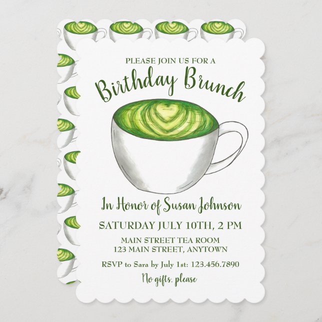 Convite Matcha Green Tea Latte Party Birthday Brunch (Frente/Verso)