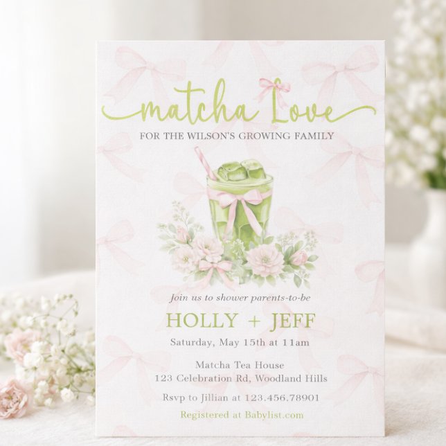 Convite Matcha Love Baby Shower Invitation | Green Tea  (Criador carregado)