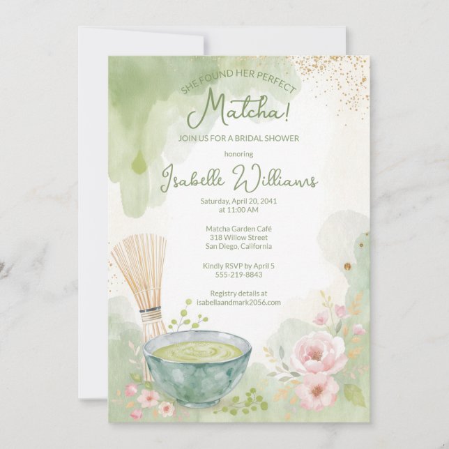 Convite Matcha Tea Bridal Shower Green Tea Party (Frente)
