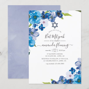 Convite Matizes de Bat Floral Azul Mitzvah